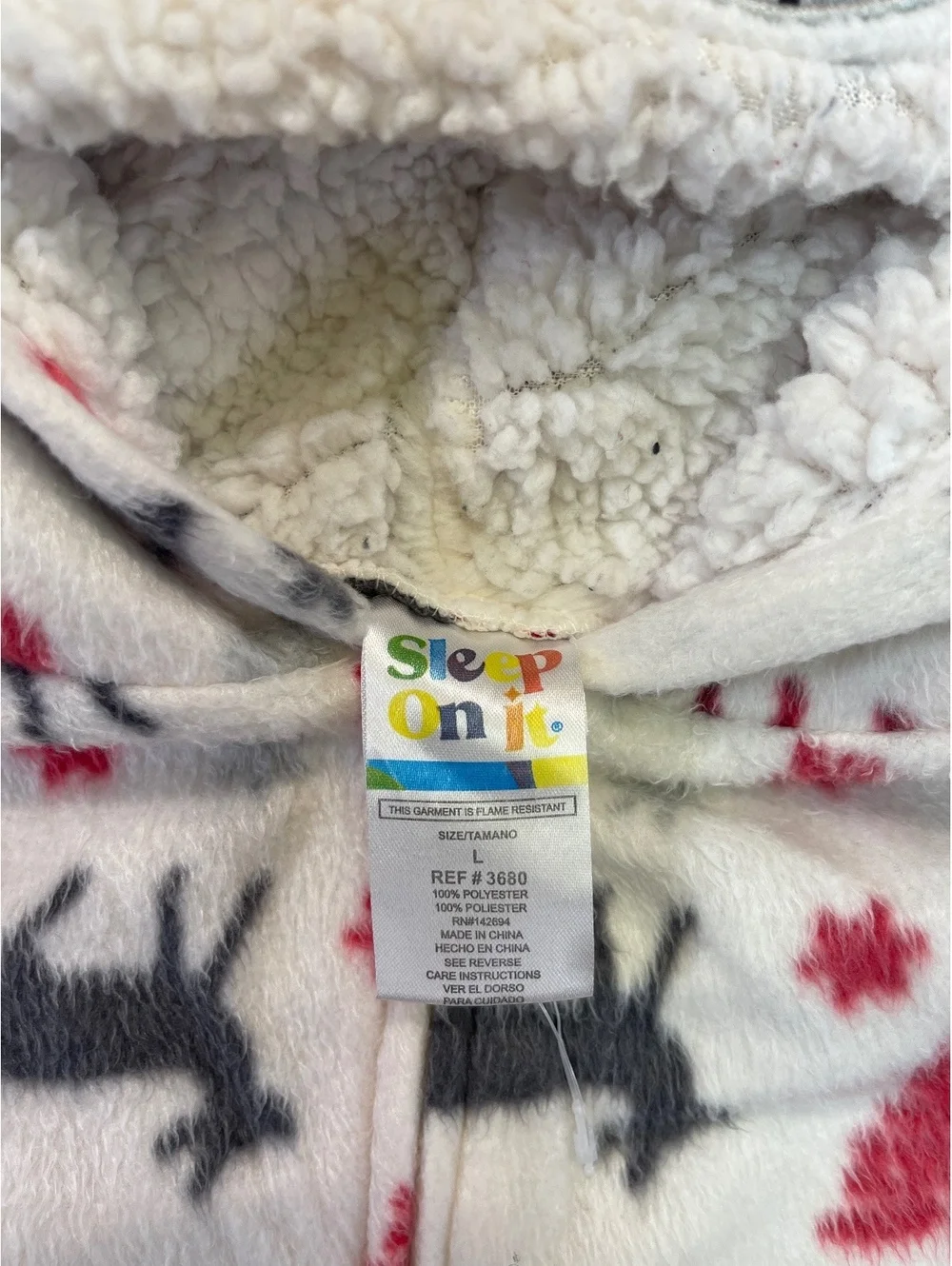 Sleep On It Fleece Hooded One Piece Pajamas Reindeer Christmas Onesie Size Large